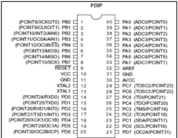 Figura 11 Configuración de pines del ATmega 164P    Fuente: AT mega164P guía.pdf 