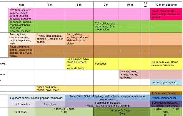 Tabla N° 3: Compendio de Recomendaciones sobre Alimentación Complementaria 