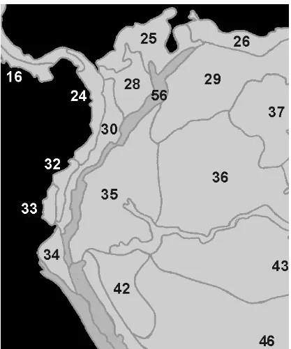 Figura 1. Provincias biogeográficas en Ecuador (sensu Morrone, 2001a, modificado). 30: 
