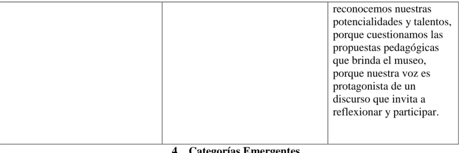 Cuadro general de las categorías emergentes 