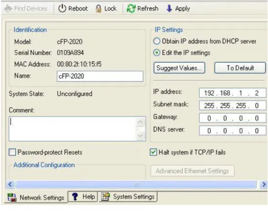 Fig. 3.17 Ventana de conexión de compact FieldPoint y la computadora 