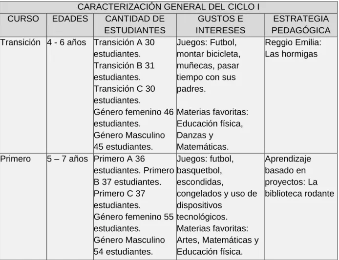 Tabla 4. Caracterización general del ciclo I 