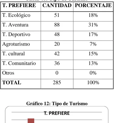 Tabla 46: Tipo de Turismo 