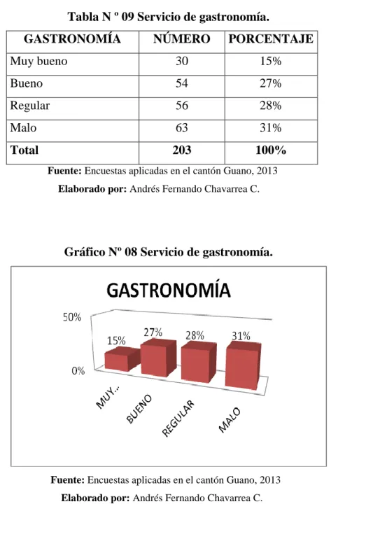 Gráfico Nº 08 Servicio de gastronomía. 