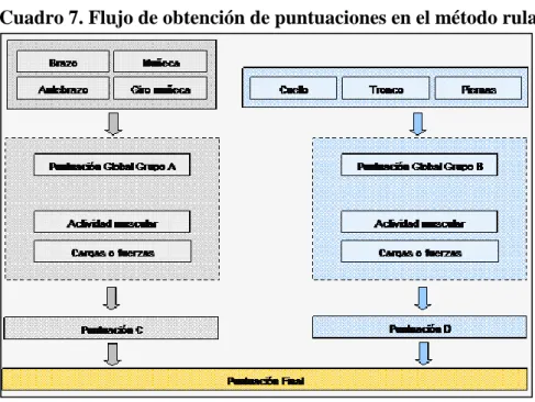 Cuadro 7. Flujo de obtención de puntuaciones en el método rula 