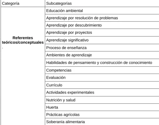 Tabla 5: subcategorías de la categoría referentes teóricos/conceptuales 
