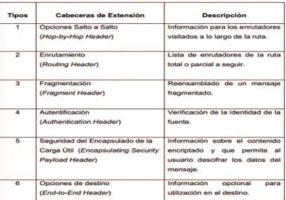 Figura  18 - Tipos de cabecera  de extensión de IPv6. 