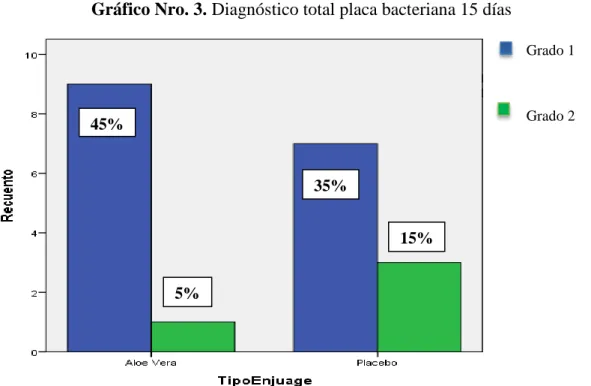 Gráfico Nro. 3. Diagnóstico total placa bacteriana 15 días 