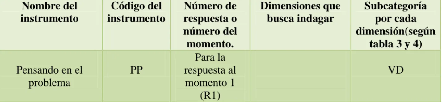 Tabla 9.  Asignación de instrumentos por categoría, subcategoría  y codificación 