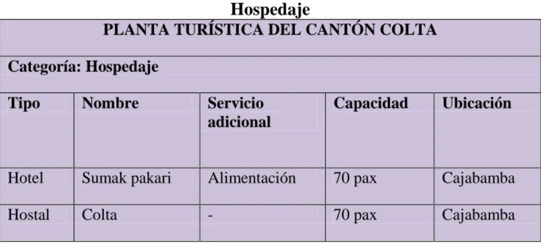 Cuadro Nº2  Hospedaje  