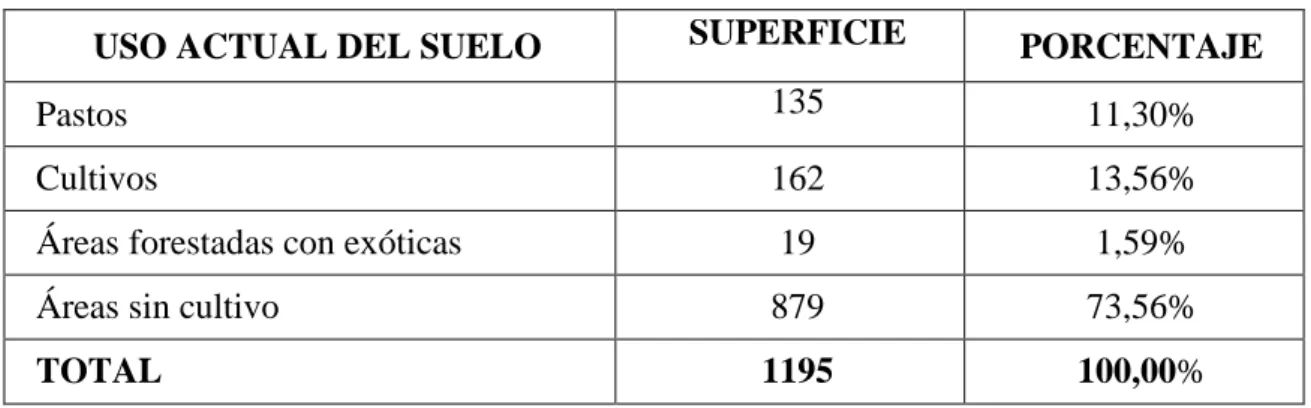 Cuadro 2 USO ACTUAL DEL SUELO EN LA PARROQUIA CUBIJÍES 