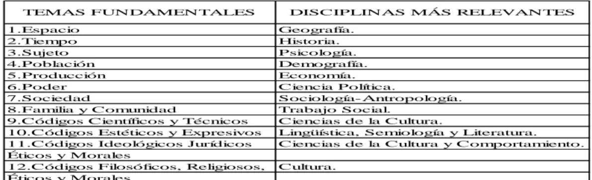 Cuadro 2. Disciplinas que tiene en cuenta el plan de estudios 