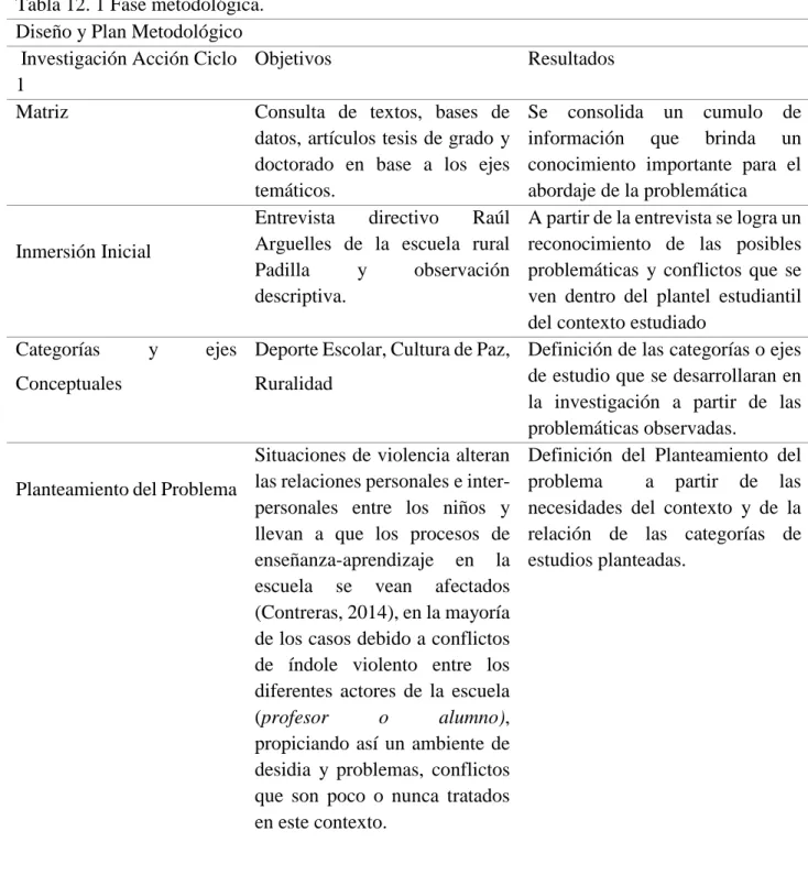 Tabla 12. 1 Fase metodológica. 