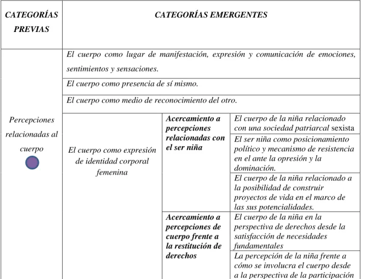 Tabla 6-Categoría previa y categoría emergentes 