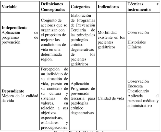 Tabla 3. OPERACIONALIZACIÓN DE VARIABLES. 