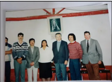 Figura 7 Mario Cortés Guillermo Sánchez, Orlando Fals, Rosa Guayambuco, Carlos Sánchez, Carlos Marín(fiscal) y  Celestino Castillo(tesorero)Fuente, Carlos González, 1989.