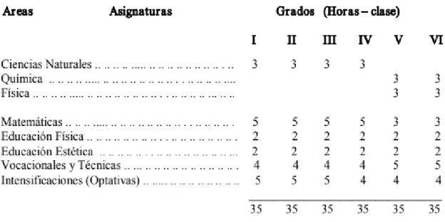 Figura 3. Plan mínimo fundamental para la Educación Media. Tomado MEN (1974)