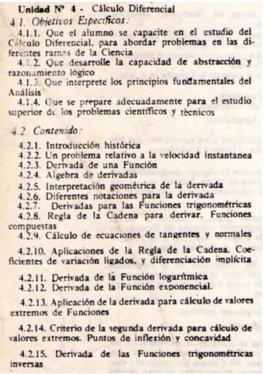 Figura 4. Programa de estudio Calculo Diferencial. Tomado de MEN (1975)