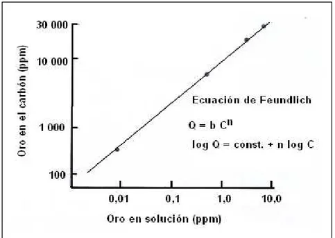 Figura 1.8 Isoterma de adsorción de equilibrio para el carbón cargado 