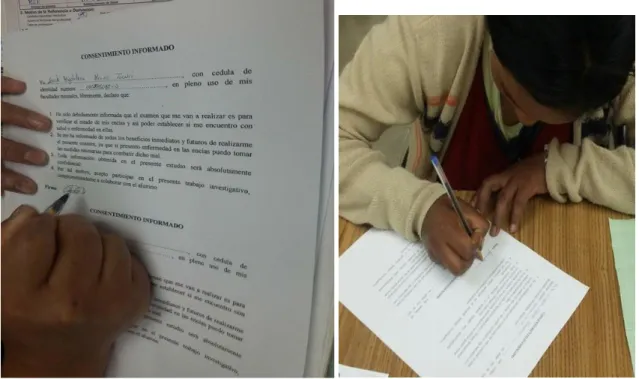 Fig.  7    Firma  del  consentimiento  informado  por  parte  de  la  paciente  después  de   explicarle el contenido del mismo