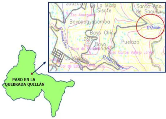 Ilustración 4. UBICACIÓN DEL PASO DE LA VÍA SOBRE LA QUEBRADA  QUILLÁN. 