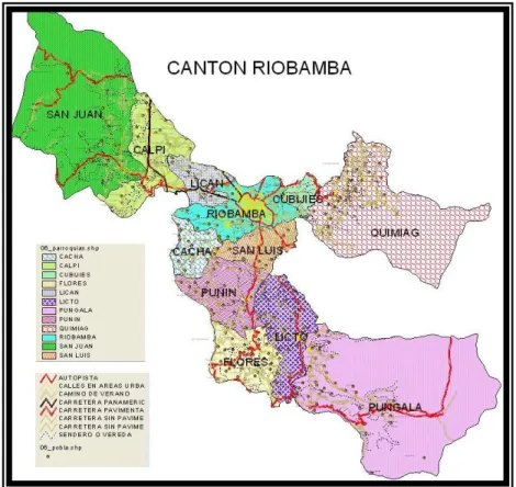 Ilustración 7: Ubicación del Cantón Riobamba en el contexto global y local  Fuente: DIRECCIÓN DE PROYECTOS