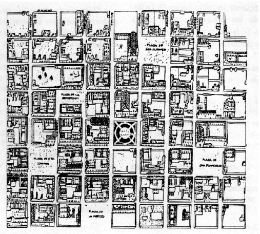 Ilustración 10: CIUDAD DE RIOBAMBA: Trazado Urbanístico en 1799  Fuente: Libro PLAN DE DESARROLLO URBANO DE RIOBAMBA, pág