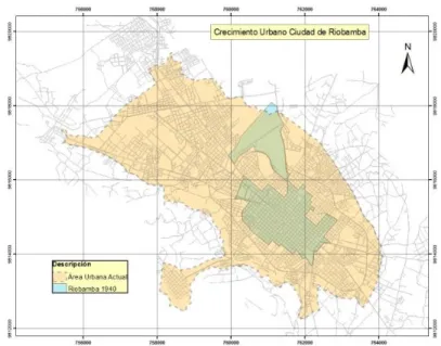 Ilustración 13: CIUDAD DE RIOBAMBA: Territorio ocupado hasta 1940  Fuente: Plan de Desarrollo Urbano – edición Corpconsul