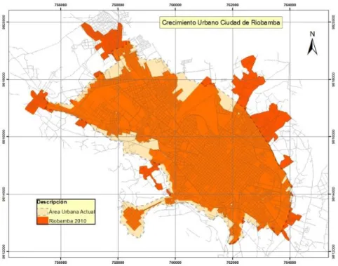 Ilustración 16: CIUDAD DE RIOBAMBA: Territorio ocupado hasta 2010  Fuente: Plan de Desarrollo Urbano – edición Corpconsul.