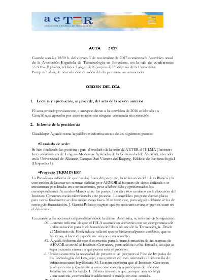 ACTA ORDEN DEL DÍA. 1. Lectura Y Aprobación, Si Procede, Del Acta De La ...