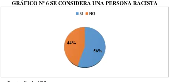 GRÁFICO Nº 6 SE CONSIDERA UNA PERSONA RACISTA 