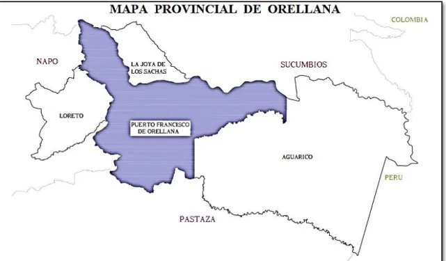 Ilustración 1 Mapa provincial de Orellana y sus cantones  Investigado Por: Jonathan Arévalo - Dany Vizuete 
