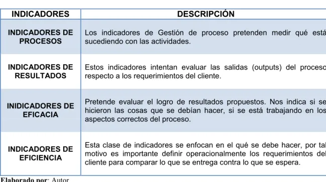 Tabla 2.3- Tipos de Indicadores 
