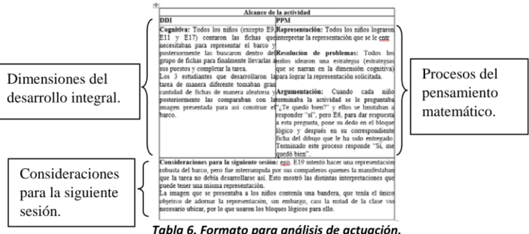 Tabla 6. Formato para análisis de actuación. 