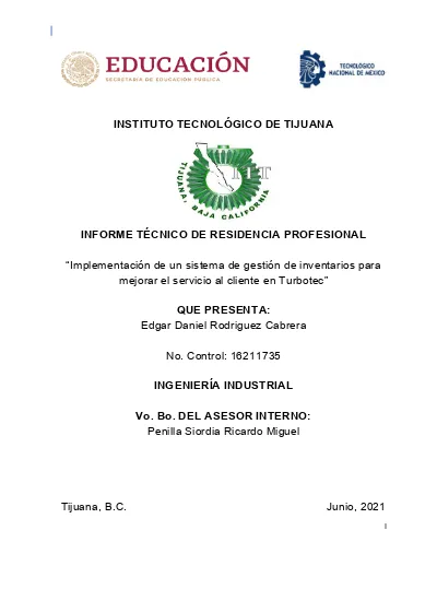 Instituto TecnolÓgico De Tijuana Informe TÉcnico De Residencia Profesional 7293