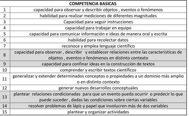 Tabla 3: Competencias básicas 