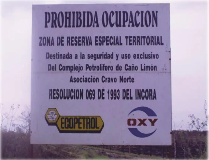 Figura 3: Ocupacion del territorio por la OXY, Foto de la Fundación de Derechos Humanos Joel Sierra  