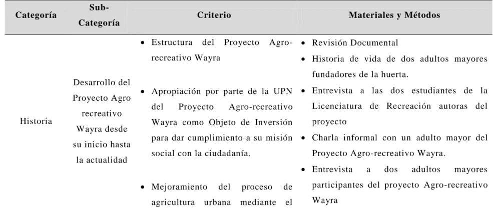 Tabla 2. Categorías de análisis 