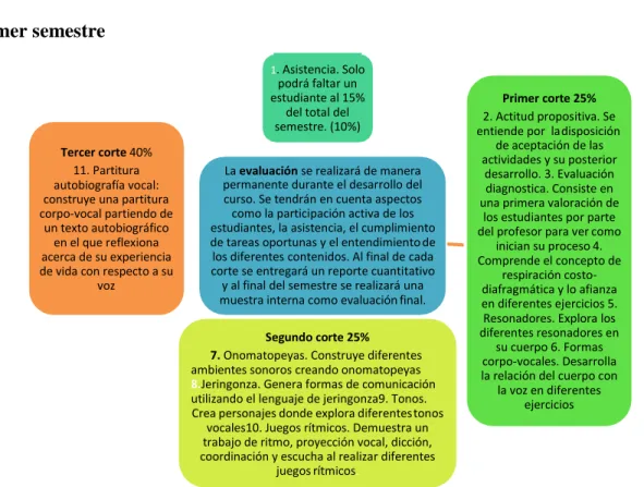 Gráfico 9. Criterios de evaluación primer semestre. Programa de curso 2016 -1 