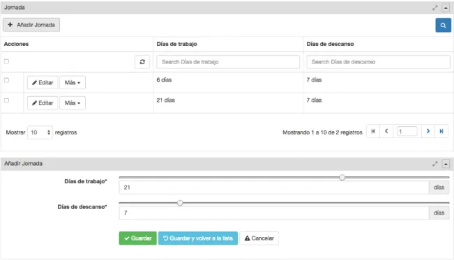 Figura 32 interfaces para la gestión de jornadas. 