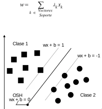 Figura 2.2. Plano de Separación Optimo para el problema de Biclasificación. 