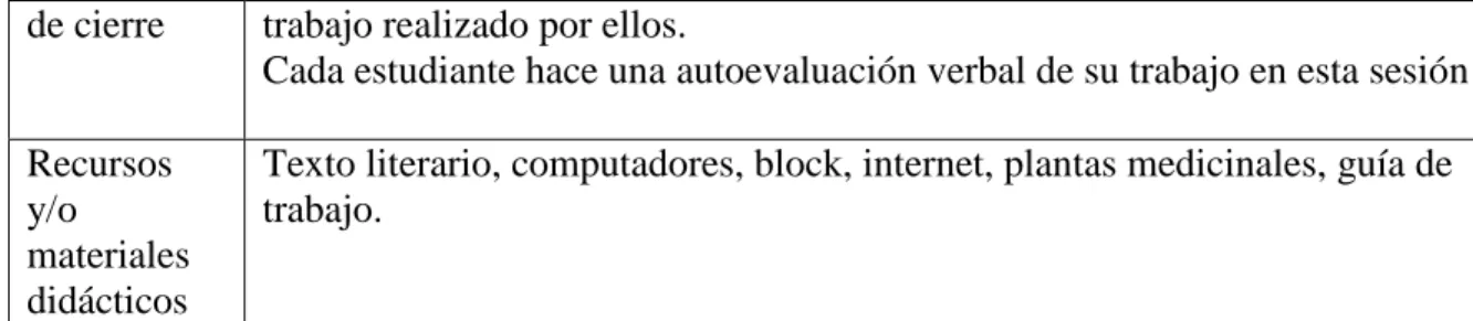 Tabla 8- Sesión 5.  