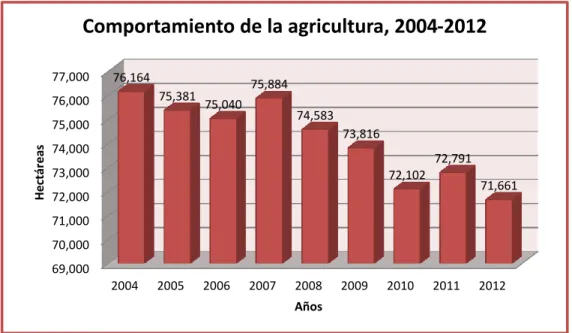 Figura 1. Comportamiento de la agricultura Risaraldense 2004-2012. 