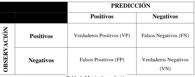 Tabla 1. Matriz de confusión 