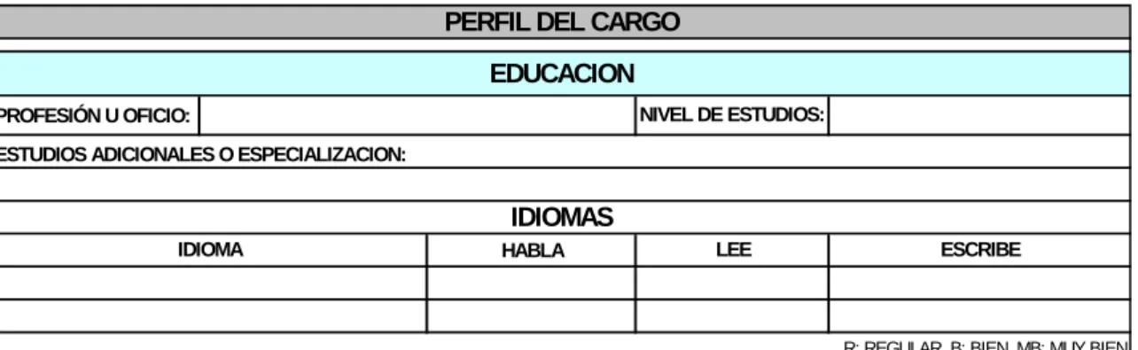 Cuadro 3 Formato de recolección de información ( perfil del cargo) 