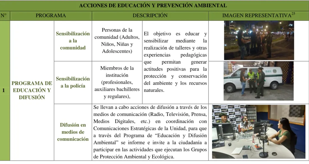 Tabla 6. Descripción de los programas del GUPAE en educación y prevención ambiental. 