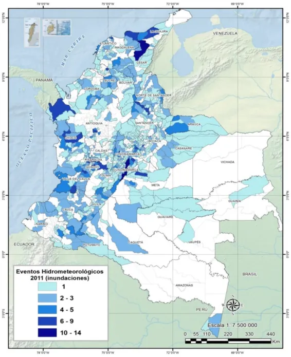 Figura 3.  Clasificación inundaciones reportadas por los municipios Colombia 