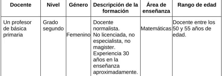 Tabla 1. Caracterización de la docente 