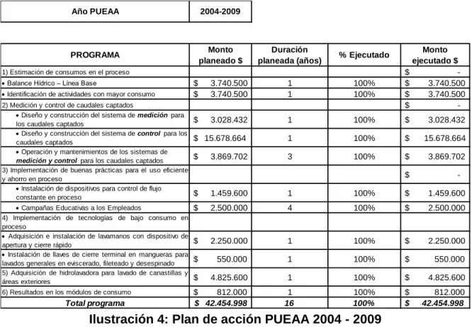 Ilustración 4: Plan de acción PUEAA 2004 - 2009 