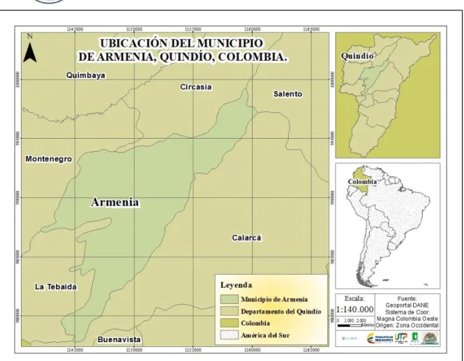 Ilustración 5. Ubicación del municipio de Armenia, departamento del Quindío. 